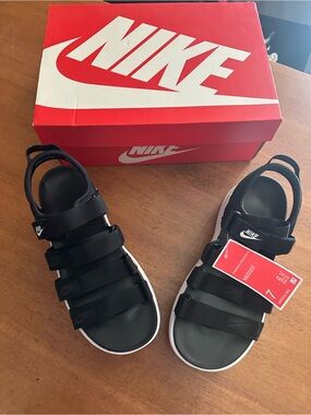 Nike Black Strappy Platform Sandals with White Soles